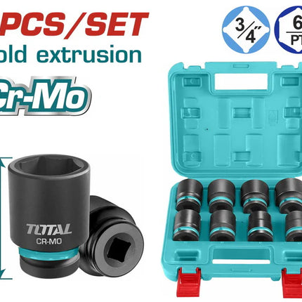 3/4 inch Black Socket Set, 8 pieces, sizes 26-38 mm Total THKISD34081