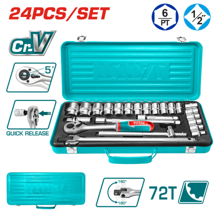 Total THT121242 1/2 Inch Socket Set 24 Pcs