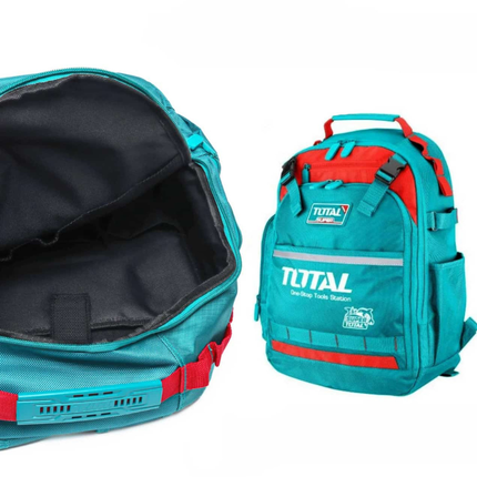 TOTAL Tools Backpack - Heavy Duty Design, Waterproof Hard Base, Multiple Inner Pockets, Padded Shoulder Straps