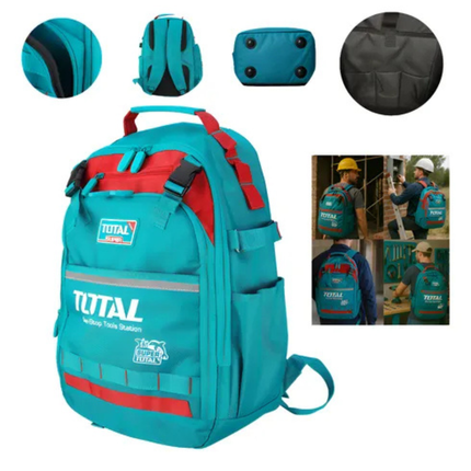TOTAL Tools Backpack - Heavy Duty Design, Waterproof Hard Base, Multiple Inner Pockets, Padded Shoulder Straps