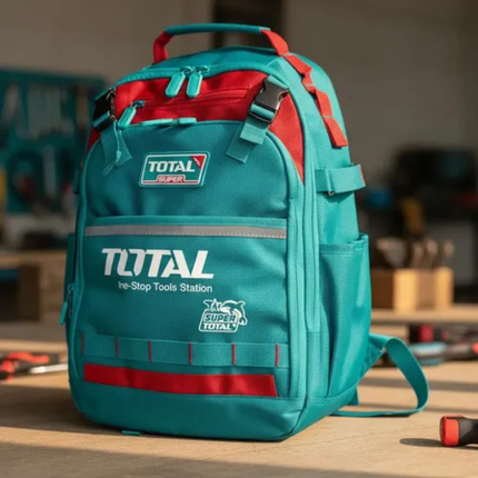 TOTAL Tools Backpack - Heavy Duty Design, Waterproof Hard Base, Multiple Inner Pockets, Padded Shoulder Straps